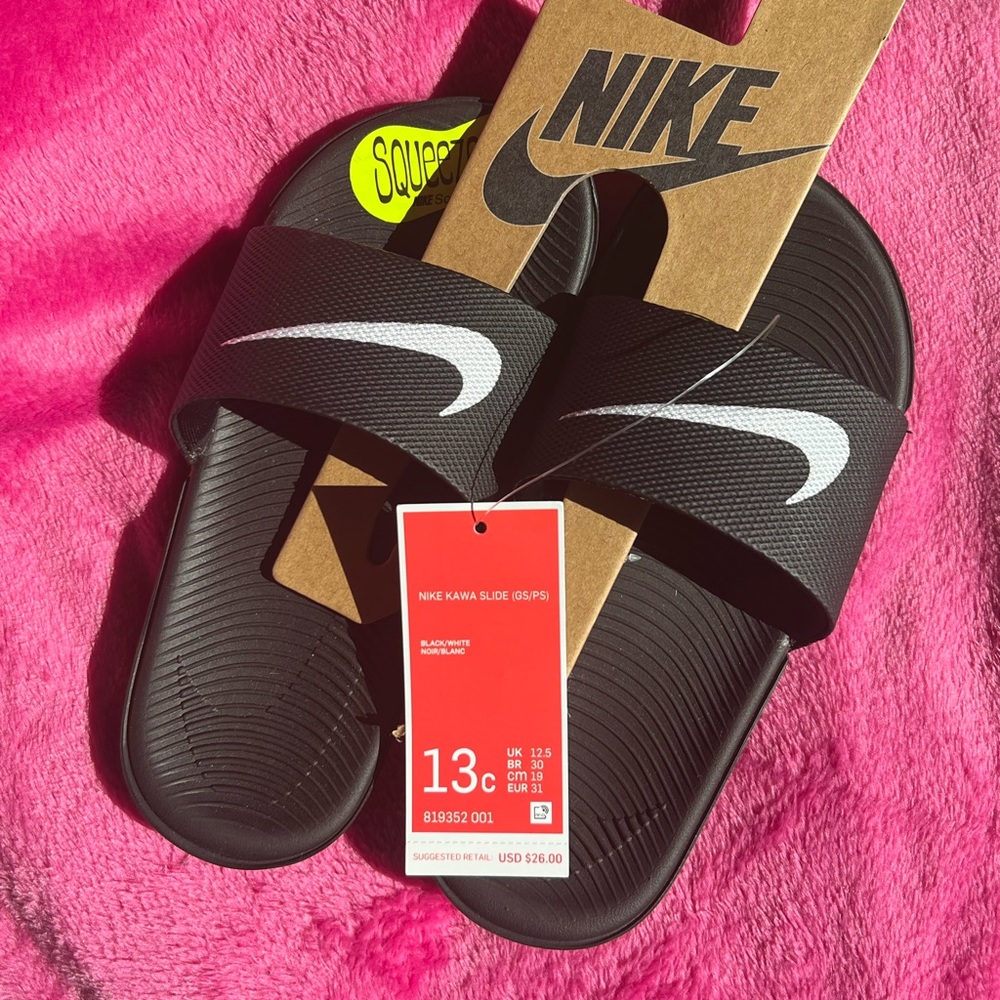 NEW!  Little Boys Nike Kawa Slides! Sz. 13 Black
